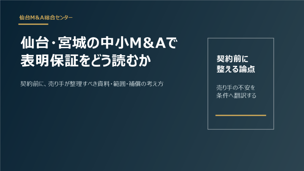 仙台・宮城の中小M&Aで表明保証を確認する経営者向けアイキャッチ